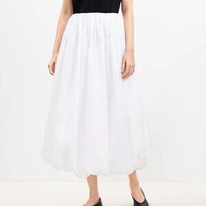LOFT Women's Poplin Ruched Bubble Midi Skirt Size S In White